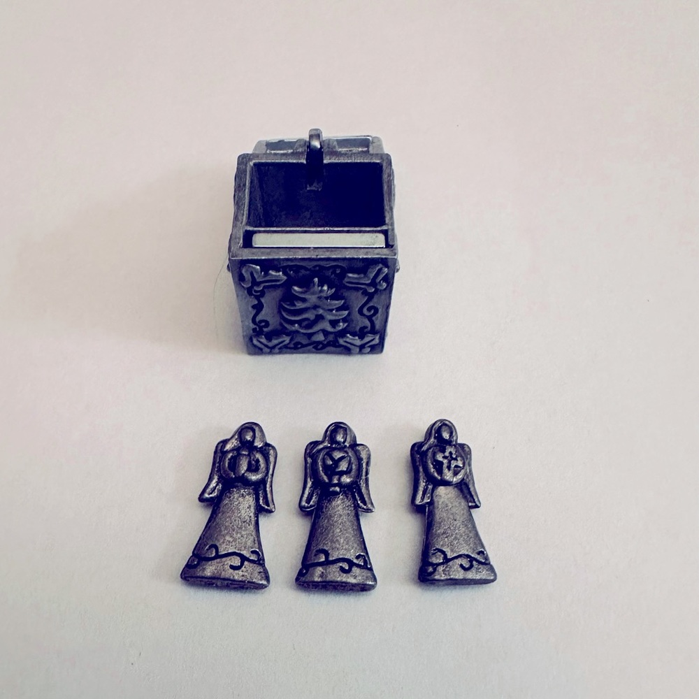 Pewter Cube Openable Box Charm Pendant With Mini Angels Inside